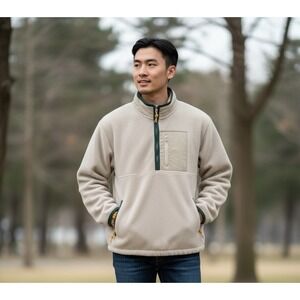 Gap Men's S Fleece Half Zip Jacket‎ Beige Tan Green New Zip Pockets 1115